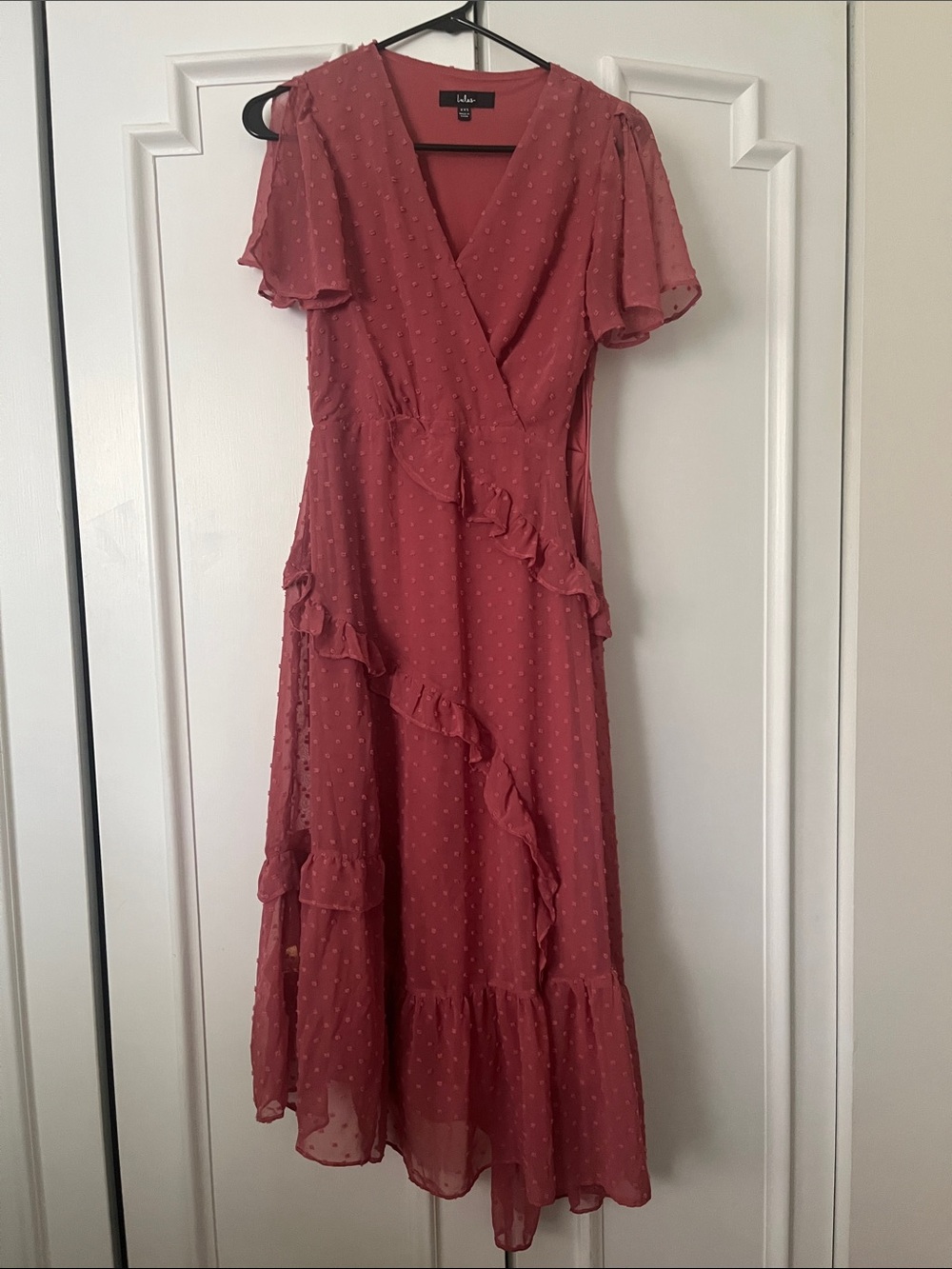 Lulu's Dusty Rose Ruffle Wrap Midi Dress